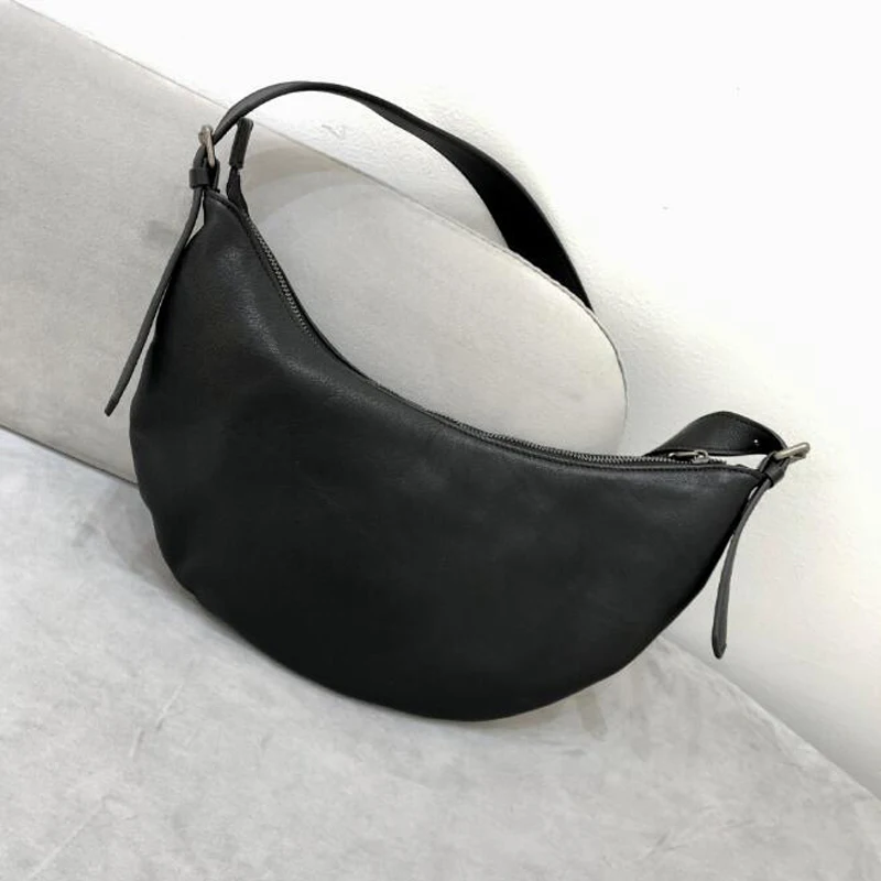 Women Casual Shoulder Bags Handbag Genuine Leather Half Moon Messenger Purse Underarm Euro Cool Female Subaxillary Bags