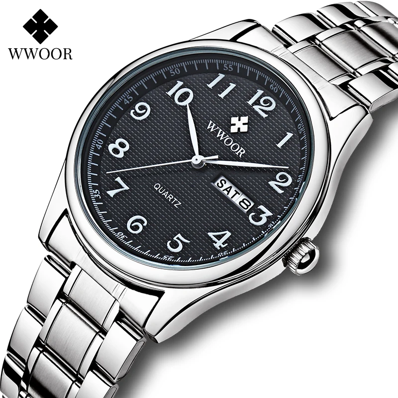 WWOOR – montre-bracelet en acier inoxydable pour hommes, Design Original arabe, marque de luxe, étanche, automatique, semaine et Date, à Quartz