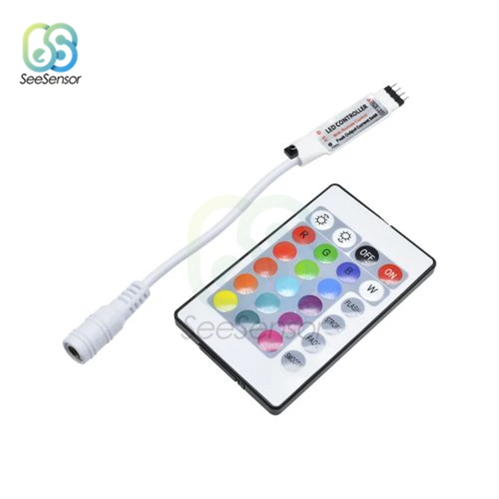 Tira de luces LED con mando a distancia, cinta de luz RGB, USB, IR, RF, 3, 17, 24 teclas, inalámbrico, DC 5V, 12V, SDM3528