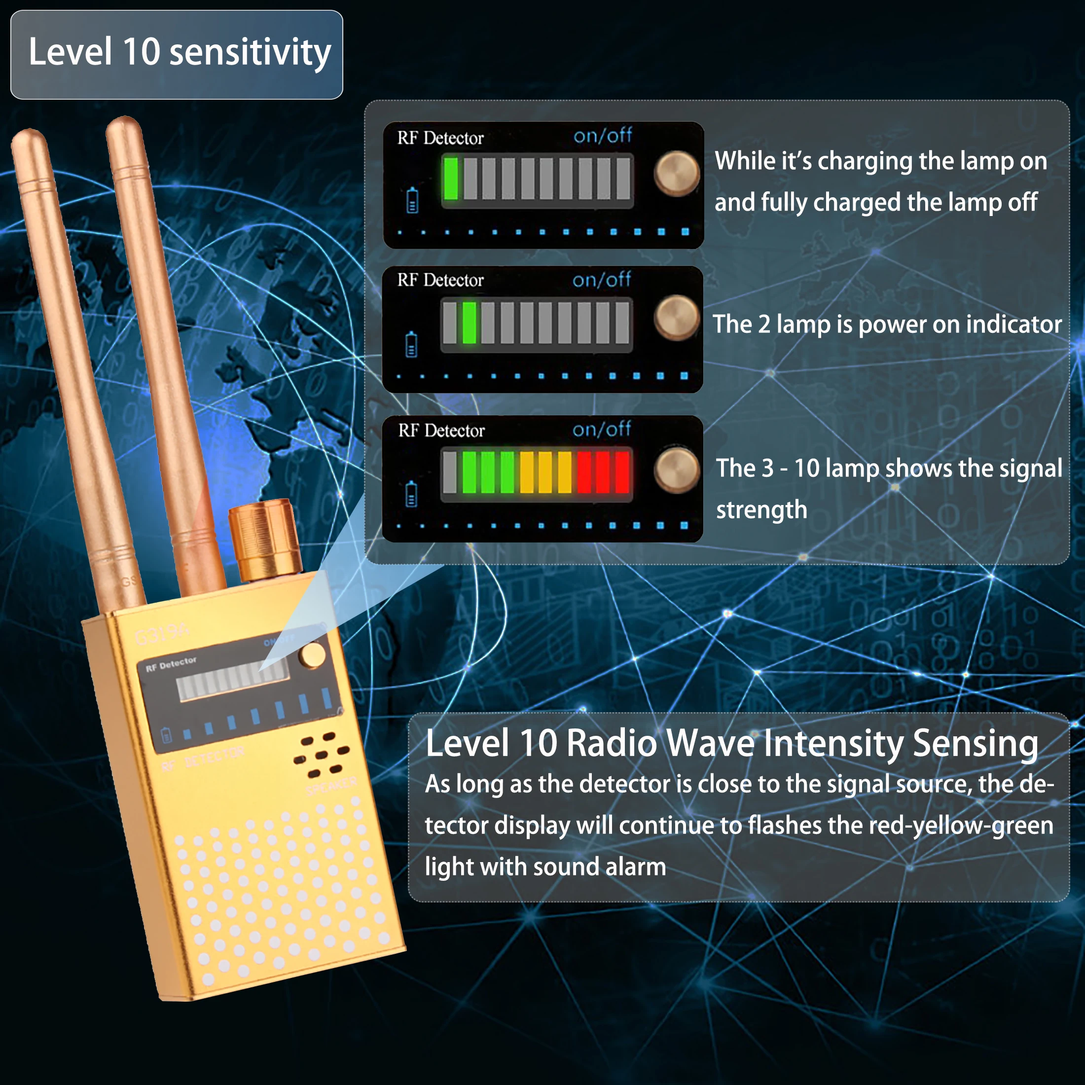 

Wireless RF Signal Detector GSM Audio Bug Finder GPS CDMA Signal Tracker Detects Anti Wiretapping Anti Candid Camera Device Scan