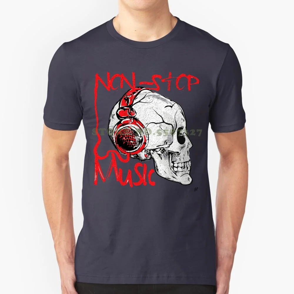 Music Love Non Stop Music Headphone Wearing Skull Gift Present Mens T Shirt Men's High Quality Tees