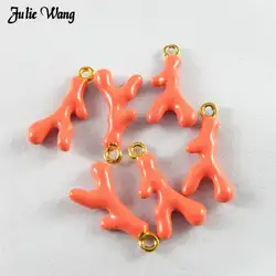 10-20 pçs liga esmalte encantos bonito laranja pingente pendurado coral forma ramo para colar pulseira brinco jóias diy acessório