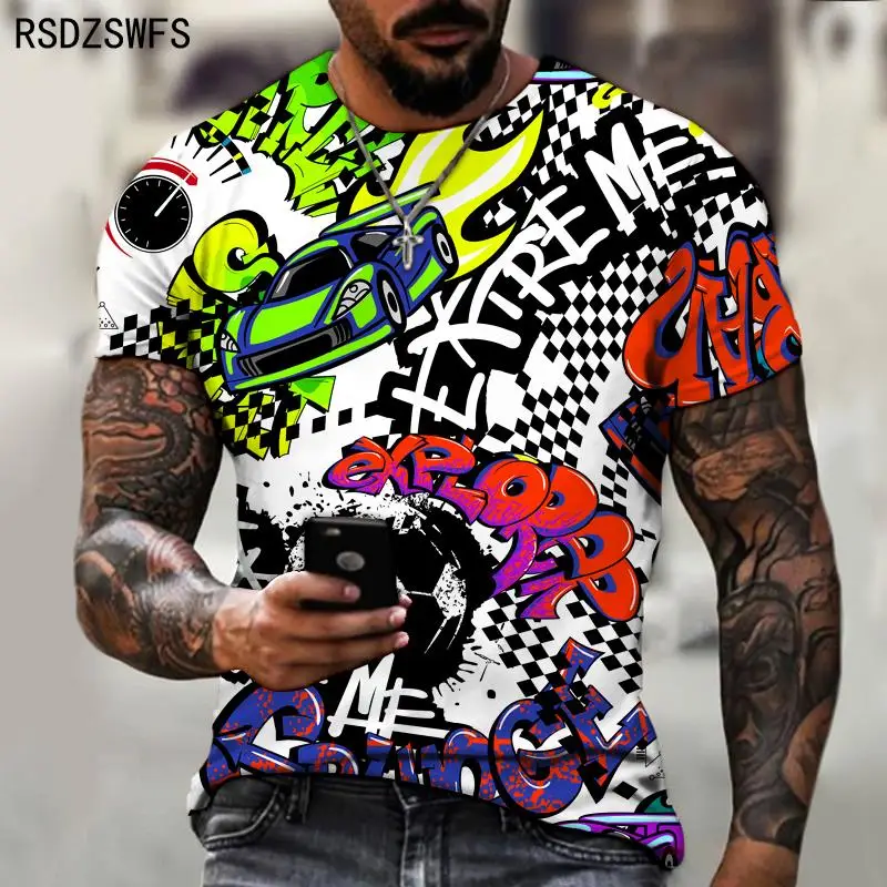 Popular 3D Printing Men\'s T-Shirt Funny Graffiti Pattern Summer Fashion O-Neck T-Shirt Streetwear Harajuku Male Oversized Tees