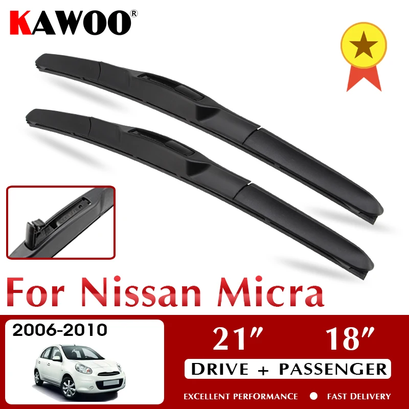 

KAWOO Wiper Front Car Wiper Blades For Nissan Micra 2006 - 2010 Windshield Windscreen Front Window Accessories 21"+18" LHD RHD