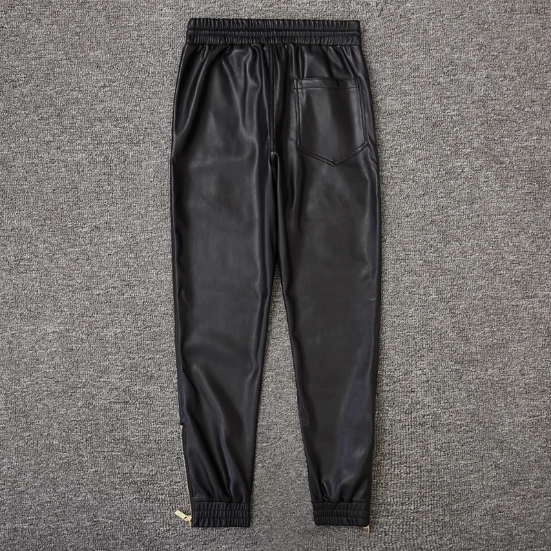 

Casual Windproof Warm Leather Pants Men Top Quality Loose Fit Pencil Moto Pants Elastic Waist Black Street Hip Hop Trousers