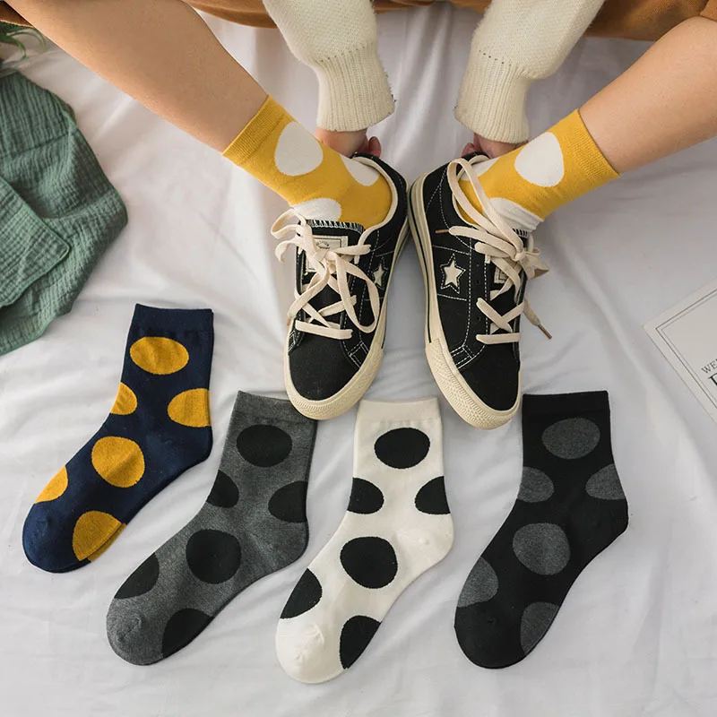 Ladies Socks For Girls Polka Dot Socks Women Black White Cute Kawaii Harajuku Socks Cotton Korean Style Short Happy Sock Woman