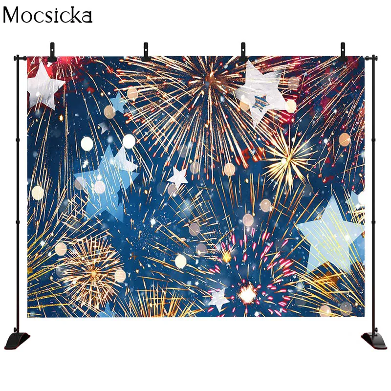 MOCSICKA Night Fireworks Photography Backdrop Birthday Party Decoration Photo Background Banner