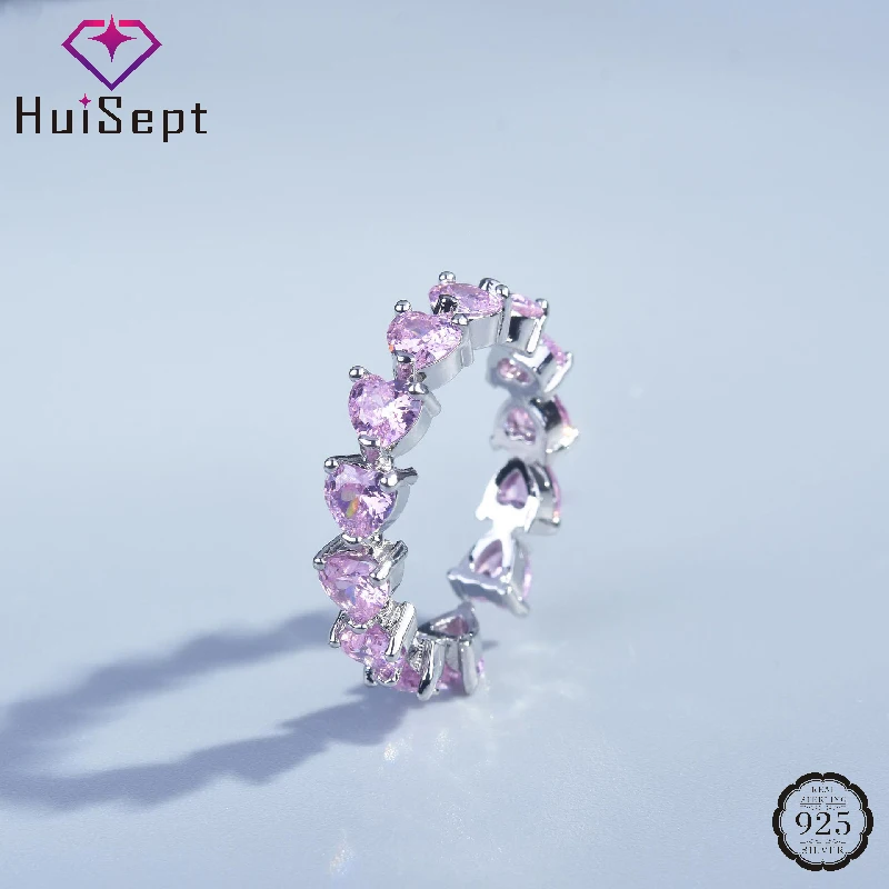 

HuiSept Trendy Ring 925 Silver Jewelry with Zircon Gemstone Heart Shape Open Finger Rings for Women Wedding Party Gift Wholesale
