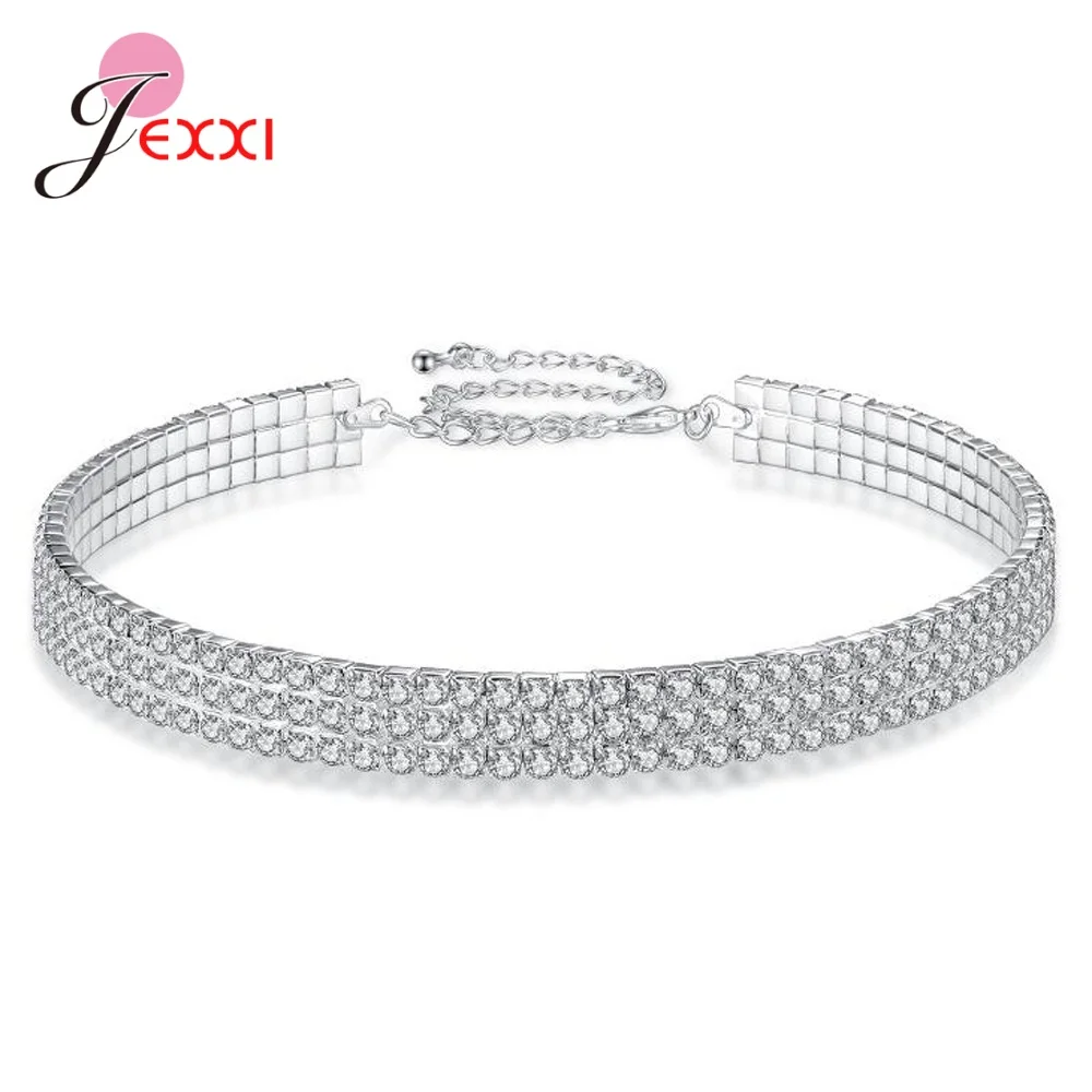 Hip Hop Tennis Chain Necklace Iced Out 1 Row 3mm-5mm Cubic Zirconia 925 Sterling Silver Color Link Choker For New Year Gifts