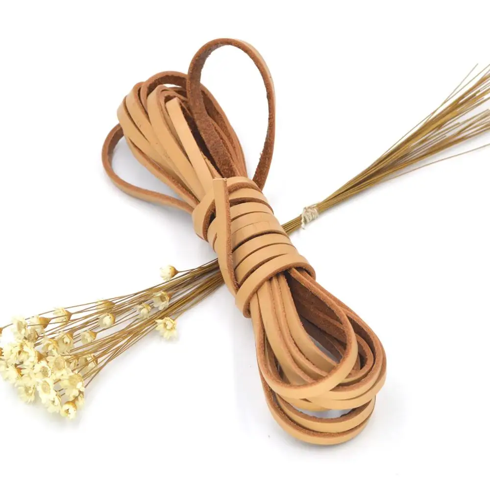 KALASO 2Yards(1.83M) Vintage Genuine Cowhide Cow Leather Cord Strip Flat Rope DIY  Craft Jewelry Bag Leathercraft