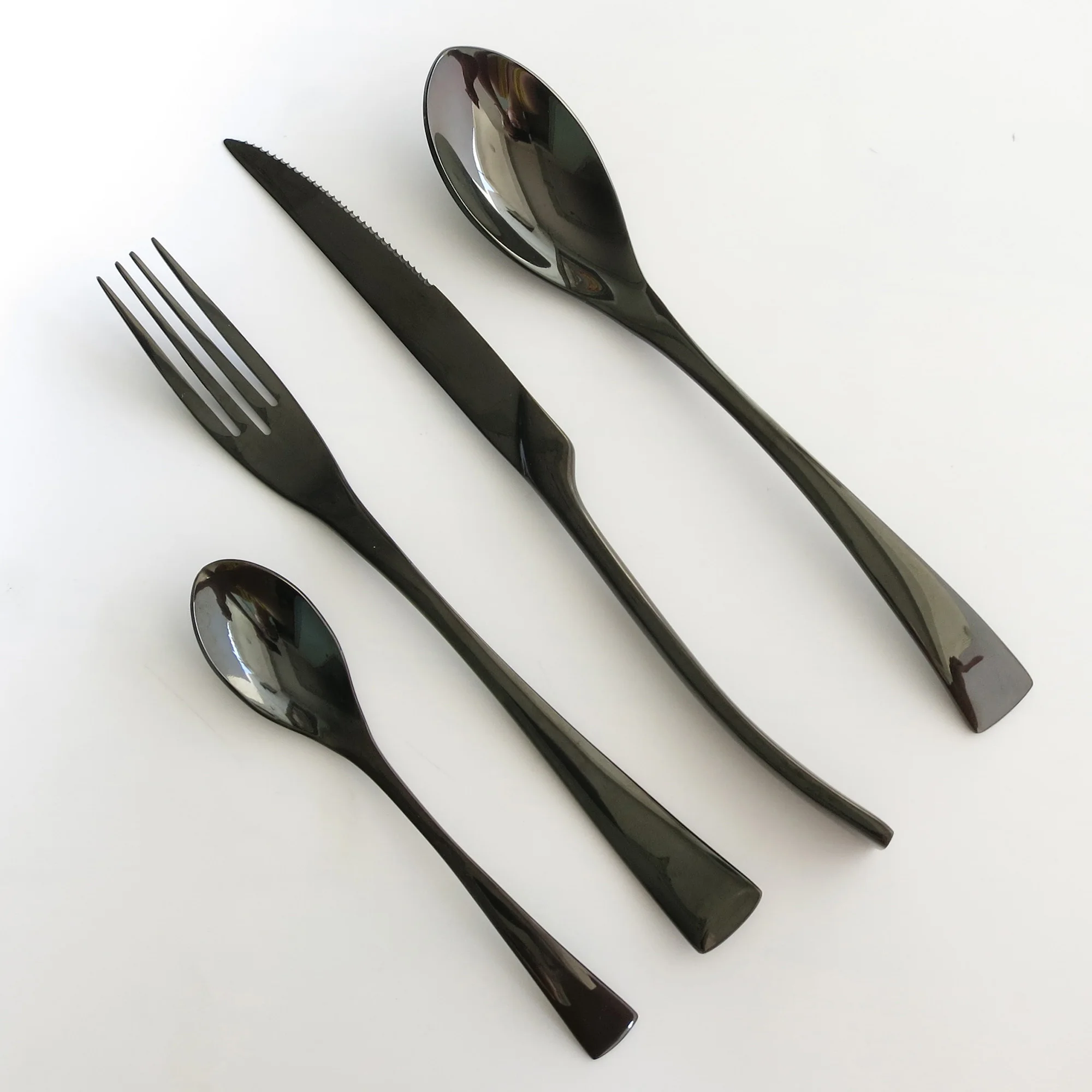 JANKNG 24Pcs 18/10 Stainless Steel Dinnerware Set Black Dinner Silverware Spoon Fork Knife Cutlery Tableware Set Flatware Set