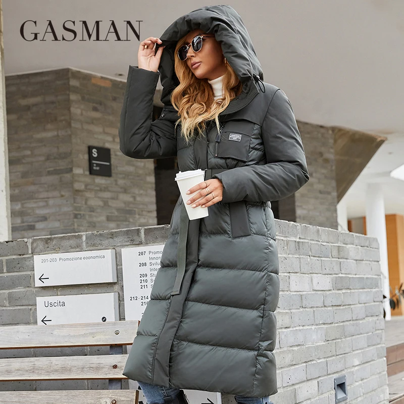 GASMAN 2022 Women\'s jacket long Fashion Grace women winter down jackets Zipper pocket with belt parka high quality outwear 8189