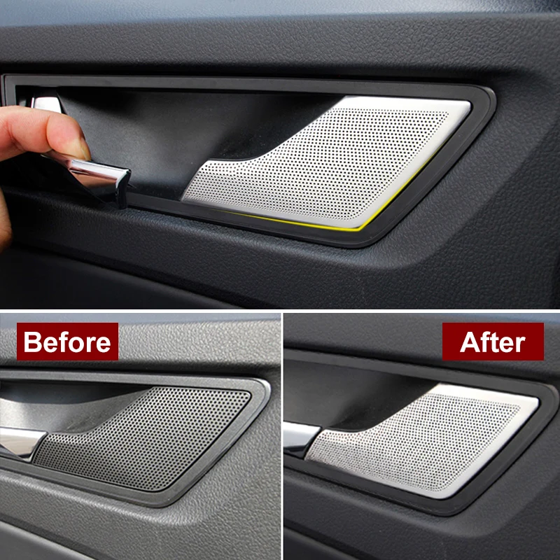 4PCS Car Stainless Steel Door Audio Speaker Loudspeaker Cover Kit Interior Trim Stickers For Skoda Kodiaq 2017-2020 Accessories