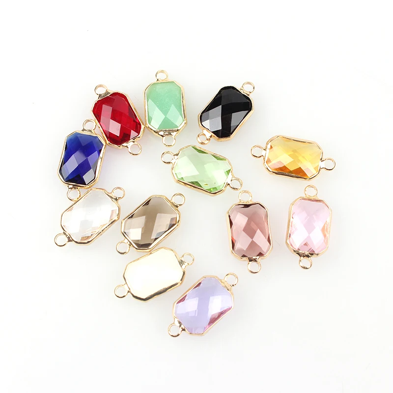 12pcs/lot Rectangle Crystal Double Hole Charms Connector Pendant Beads 22*11MM For Glass Living DIY Accessories