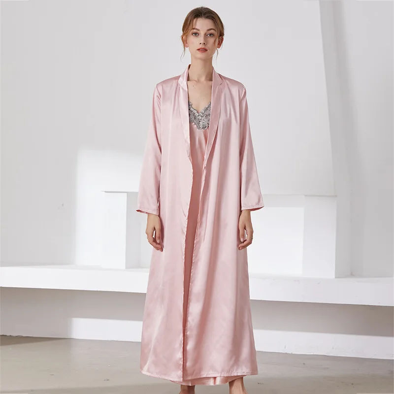 

Long Wedding Robe Gown 2PCS Sets Satin Bridal Bridesmaid Sleepwear Women Intimate Lingerie With Strap Nightgown Lace Nightwear