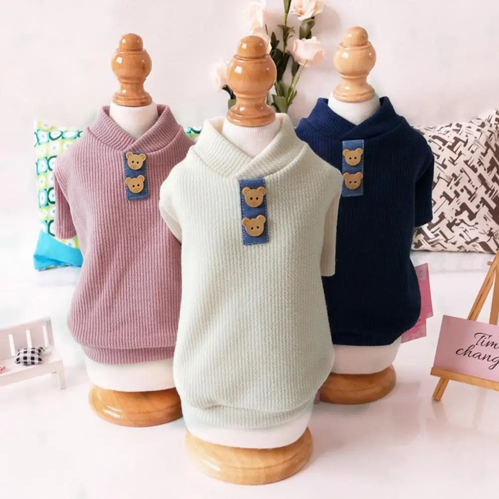 Pet Sweater Solid Color Long Sleeve Cotton Skin-friendly Dog Sweatershirt for Daily Life одежда для собак мелких