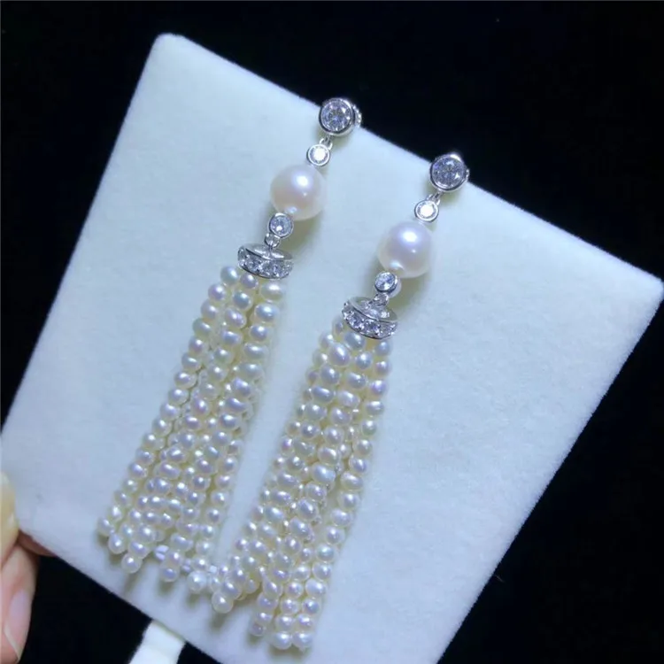 

Ювелирные изделия 4 ''3-5 мм натуральный белый жемчуг CZ серьги