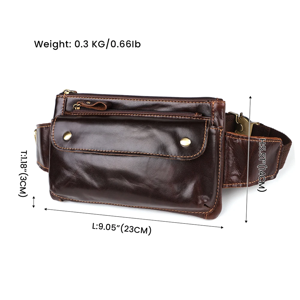 JOYIR Cow Leather Men Waist Bag Vintage Small Fanny Pack Male Belt Pouch Bag Casual Cell Phone Chest Bag for Travel Running