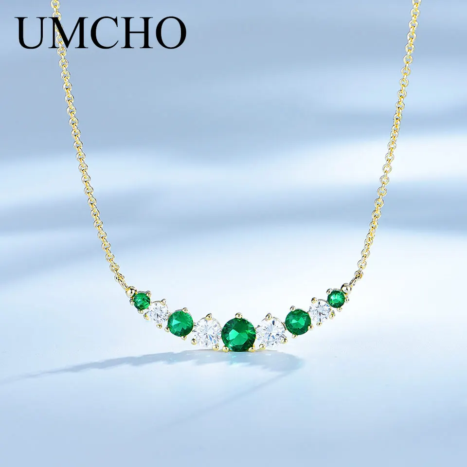 

UMCHO Pure 925 пробы Серебряная цепочка, желтая цепочка, созданная Изумрудным ожерелье для женщин, подарок на день матери, Изящные Ювелирные изделия