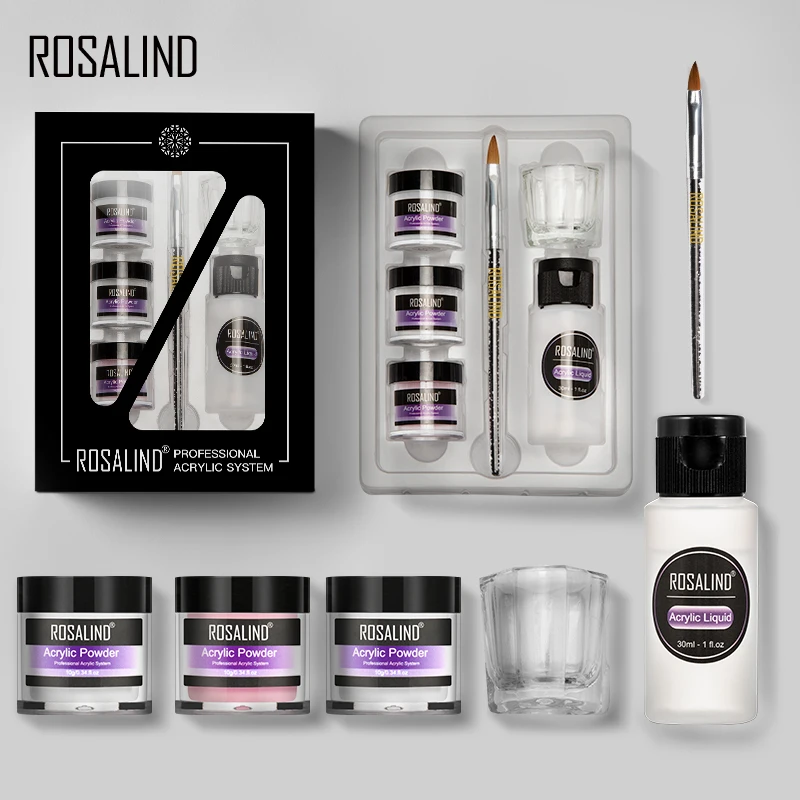 

ROSALIND Acrylic Powder Set Dipping Carve Crystal Powder Poly For Nail Gel Extension Builder Tools Manicure Set Acrylic Nail Kit