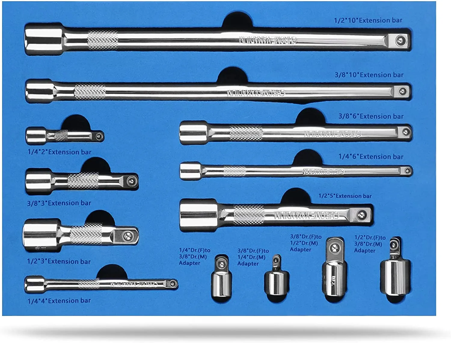 

13PCS Drive Socket Extension Sets,4Pcs Socketes Adapter 1/2,3/8,1/4 ,9 Pcs Different Size Extensions Bar,Professional Tools