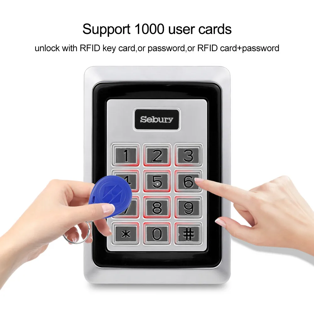 Standalone Metal Access Control Keypad RFID Keyboard Waterproof Cover Controller 10pcs Keyfobs for Door Access Control System