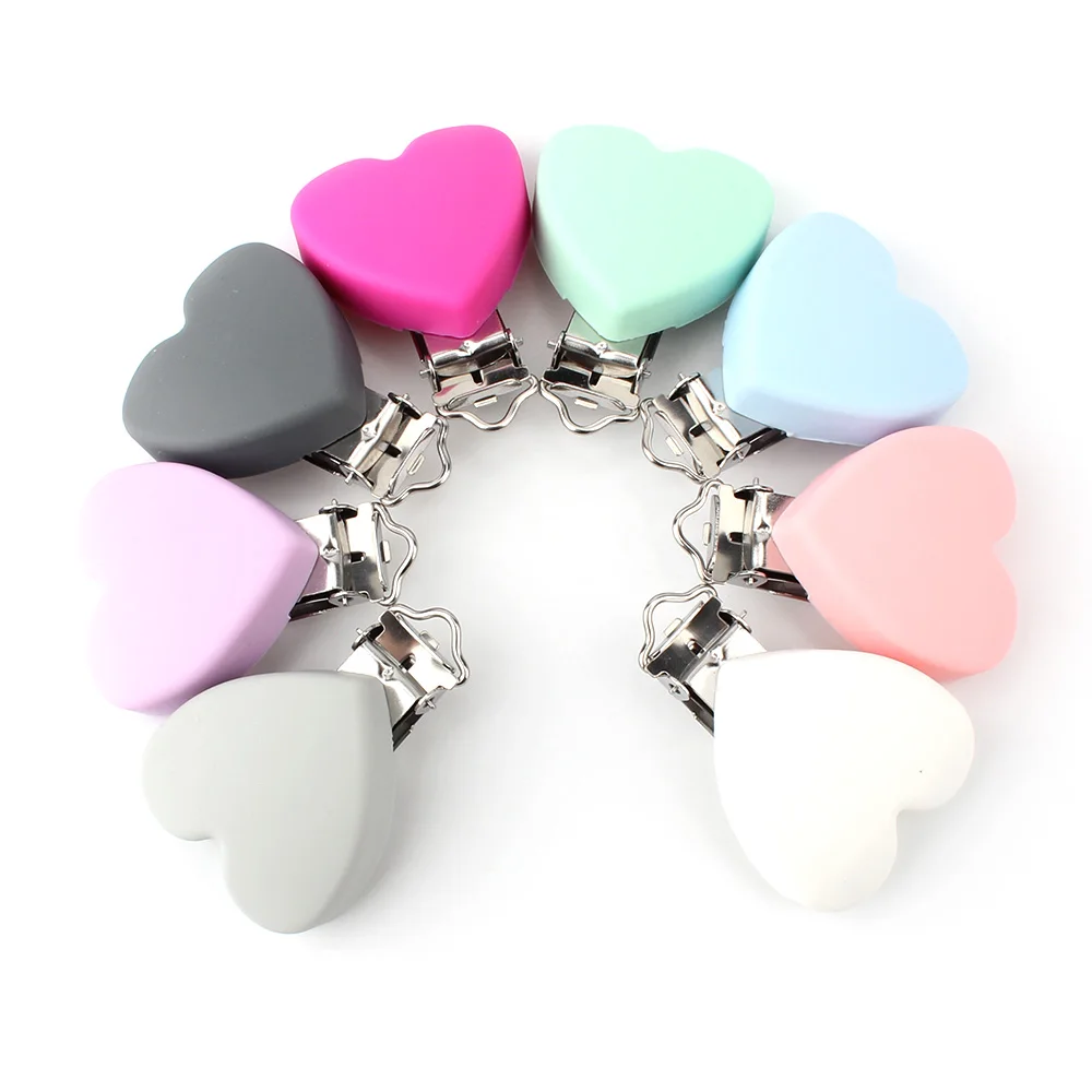 Keep&Grow 2pcs Baby Silicone Teether Clips Pacifier Holder Chains Shape Heart Baby Teething Accessories Products Oral Care Toys