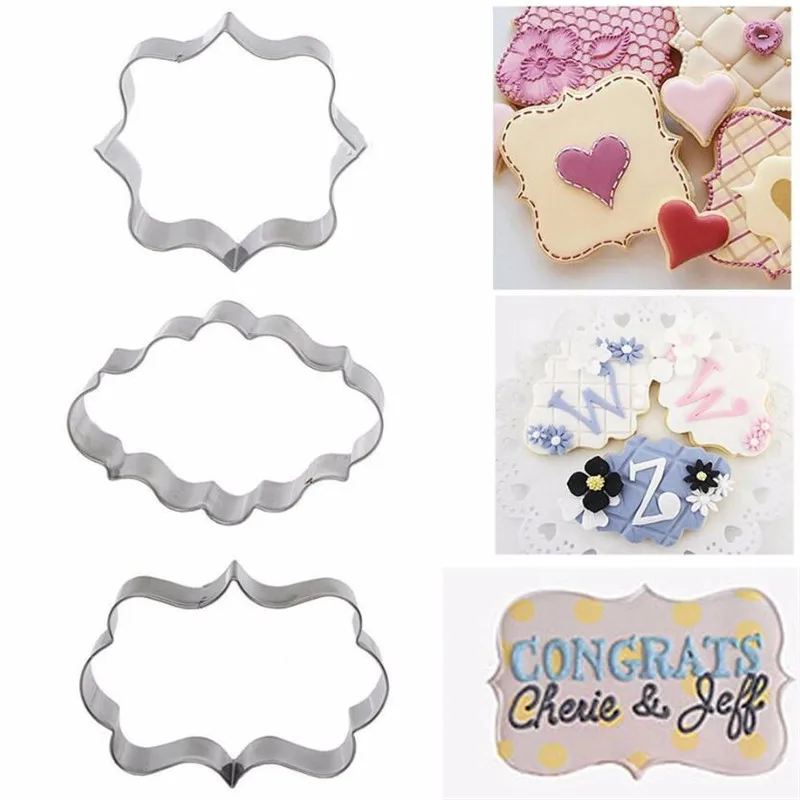 Sugar Biscuit Mold 3Pcs Plaque Cutter Cookies Frame DIY Cake Oval Square Rectangle Fancy Stainless Cookie Mold Stamp Pastry Tool