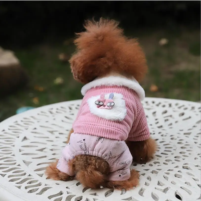 Warm Fleece Jumpsuit for Dogs, Cartoon Soft Dog Clothes, Winter Overalls, XS, S, M, L, XL