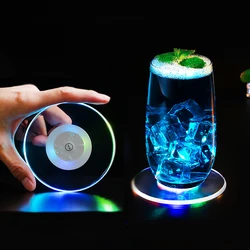 Led Acrylic Crystal Ultra-ThinLight Coaster Cocktail Coaster Flash Bar Bartender Lighting Base Lamp Placemat for Dining Table