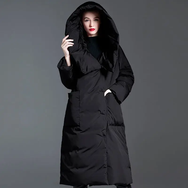 Winter Fashion Women\'s Longer Hooded Windproof Fluffy Down Coat Female Was Thin Oversized Thick Warm Down Jacket Parkas F2534