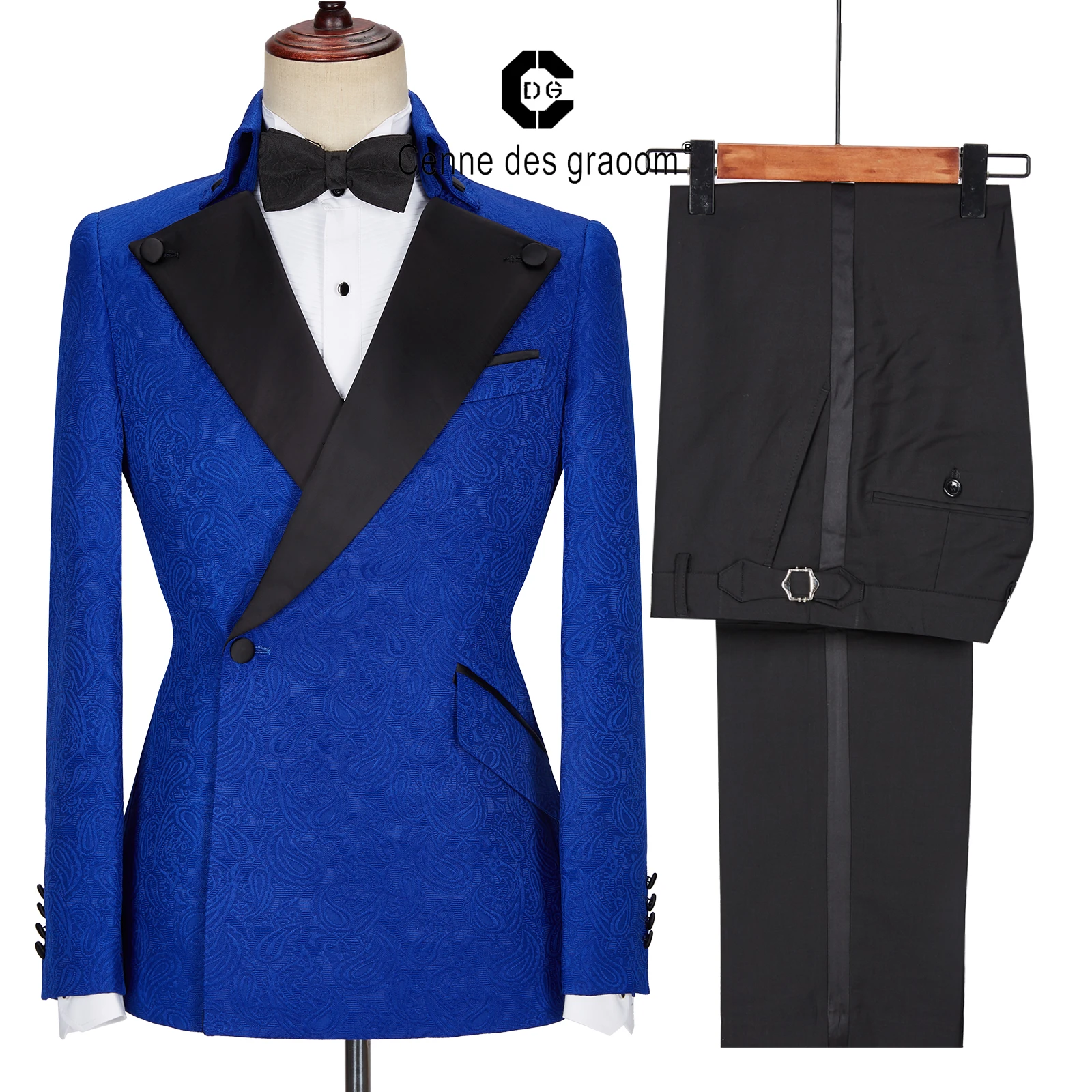 

Cenne Des Graoom Latest Coat Design Men Suits Tailor-Made Tuxedo 2 Pieces Blazers Blue Wedding Party Singer Groom Costume Homme