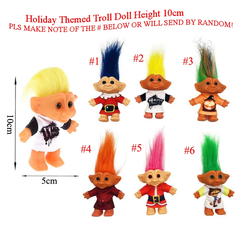 6xvintage NEW full hair 1inch MINI. treasure good lucky russ troll doll keychain pen top party favors loot bag fillers give away