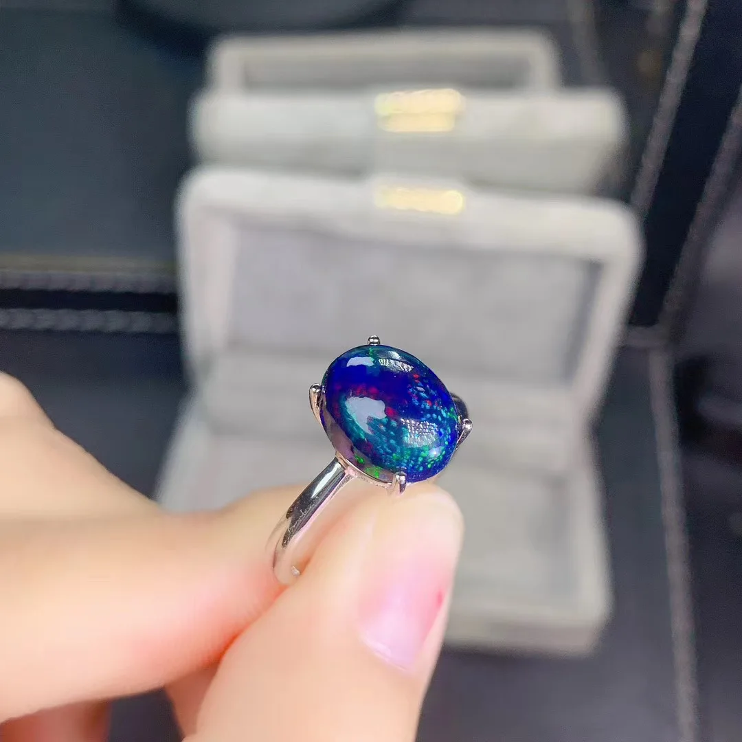 Elegant Engagement Gift Best Quality Top Grade 100% Natural and Real Black Opal Ring 925 sterling silver Opal Ring