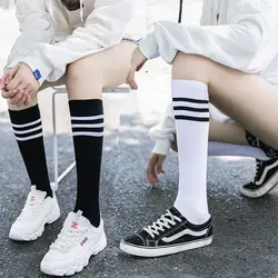 New Sexy Medias Black White Striped Long Socks Women Over Knee Thigh High Over The Knee Stockings Ladies Girls Warm Knee Socks