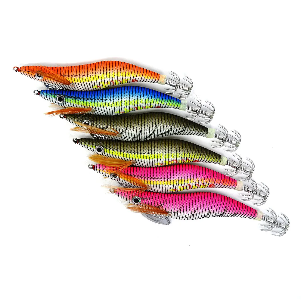 

6pcs Squid Jig Saltwater Game Fishing Lure with Lead Weight, 8.5cm 5.5g/10.2cm 11.2g Mixed Colors Glow In Dark Squid Jigs