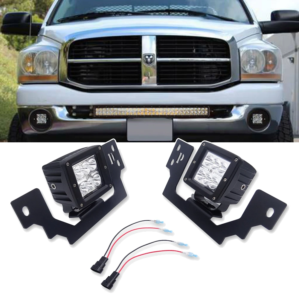 For Dodge Ram 1500 2500 3500 Front Bumper Fog Light Mounting Brackets +2x 3