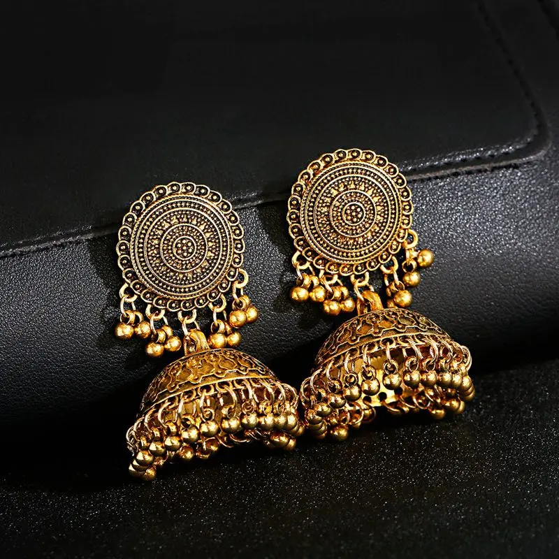 Ethnic Women's Silver Color Bells Indian Jewelry Gypsy Earrings Pendientes Piercing Vintage Tribe Tassel Jhumka Earrings Jewelry