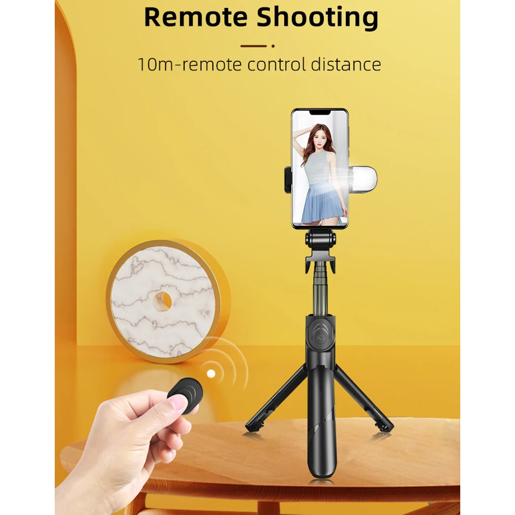 Trípode telescópico con luz LED para teléfono móvil, monopié con palo de Selfie para iPhone y Android, soporte para teléfono inteligente con Bluetooth