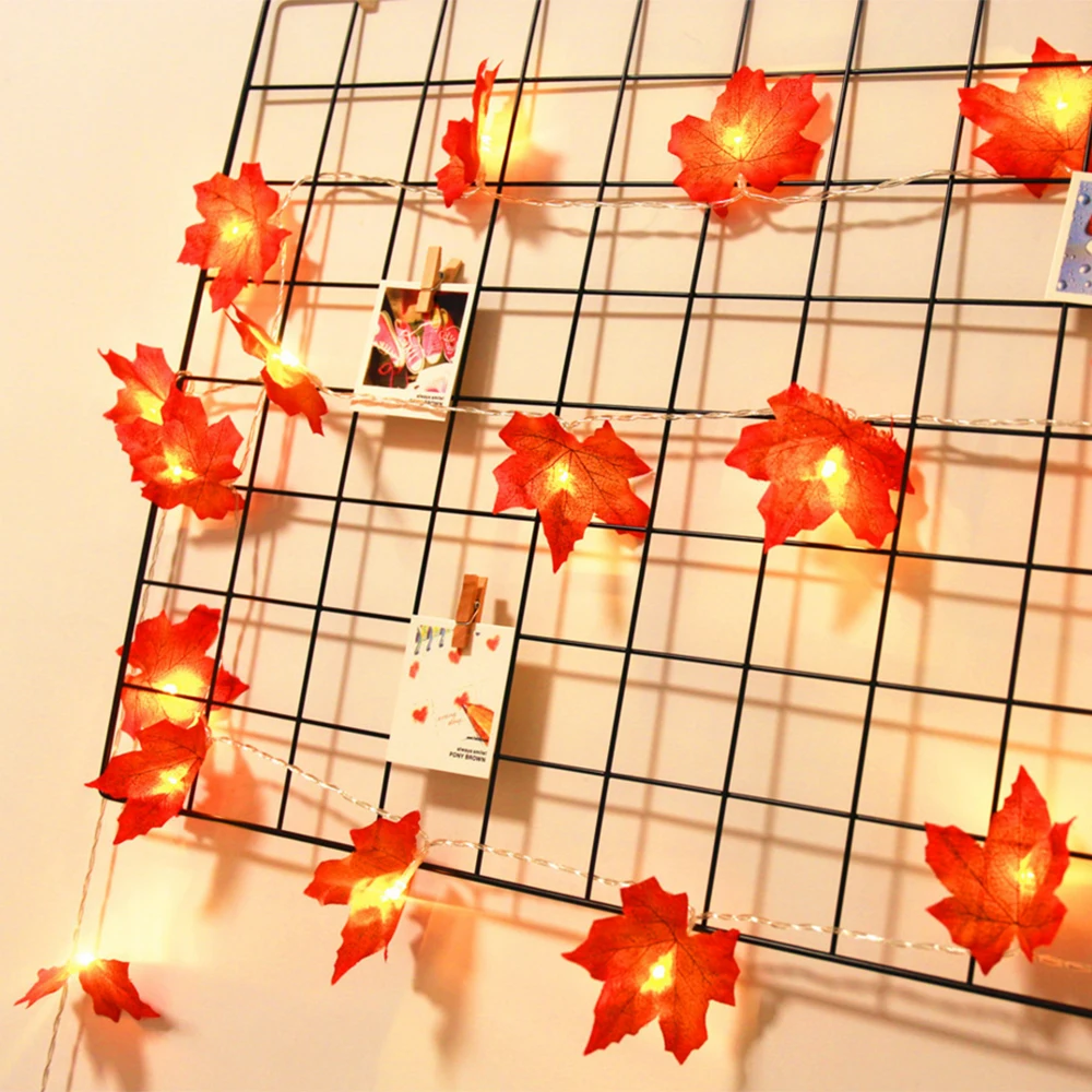 Maple Leaves LED String Light AA Battery Operated Autumn Plants Fence Party Lights Stair Railing Decoration 1.5m 3m 6m