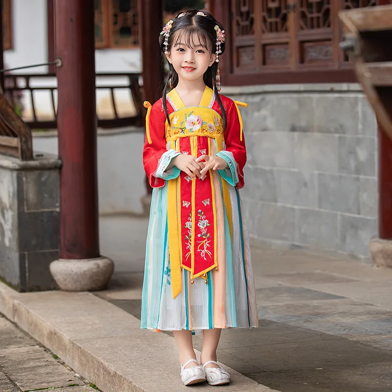 Kinder Neue Chiffon Langarm Tang Anzug Kinder Traditionelle Stickerei Alte Hanfu Mädchen Chinesischen Schöne Durchführen Kostüme