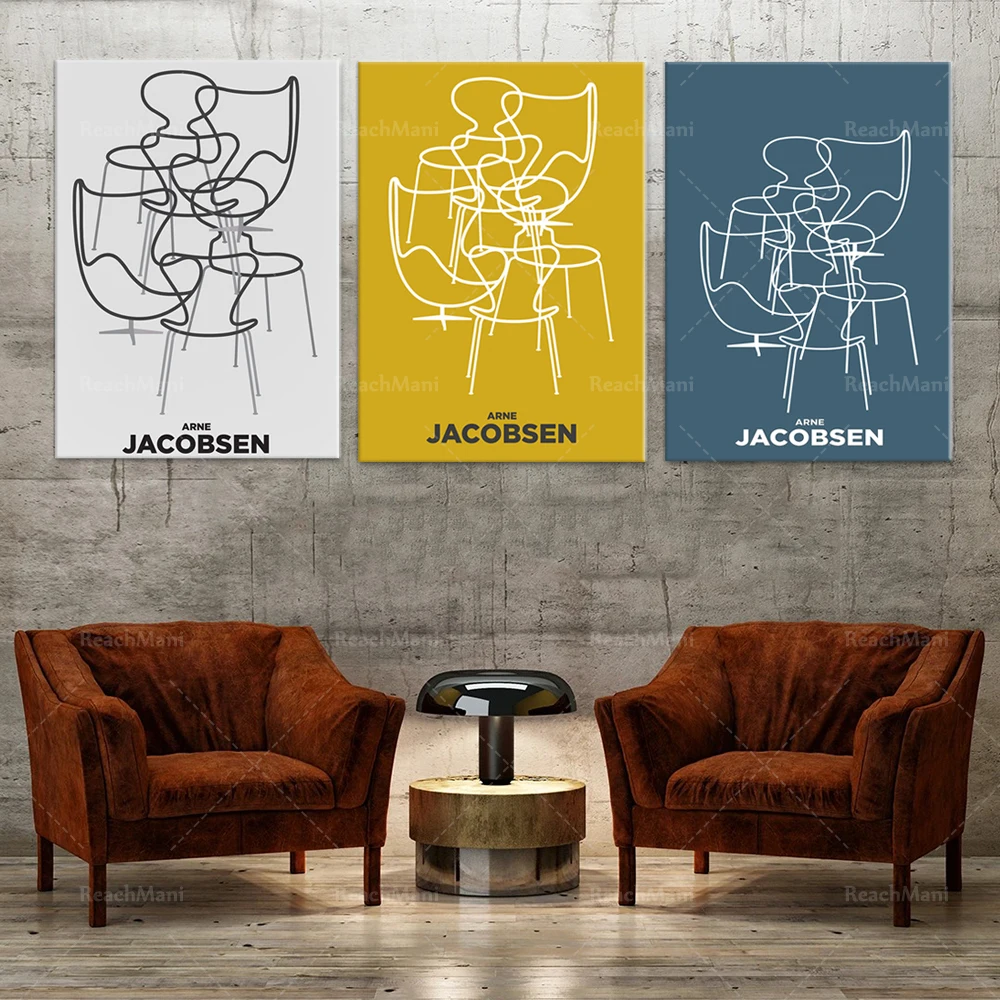Mid Century Modern Line Art Print, Arne Jacobsen Chair Print, Bauhaus poster, retro home unique