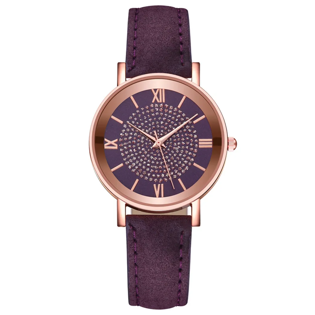 Pink Women Watches Classic Quartz Wrist Watch Rhombus Frosted Pu Leather Band Casual Watch Luxury Digital Relogio Feminino