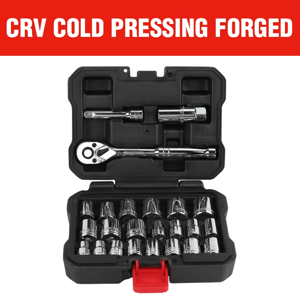 WORKPRO 24PCS Set di strumenti Set di chiavi a bussola 3/8 "chiave a cricchetto chiave a bussola 14-64 pezzi