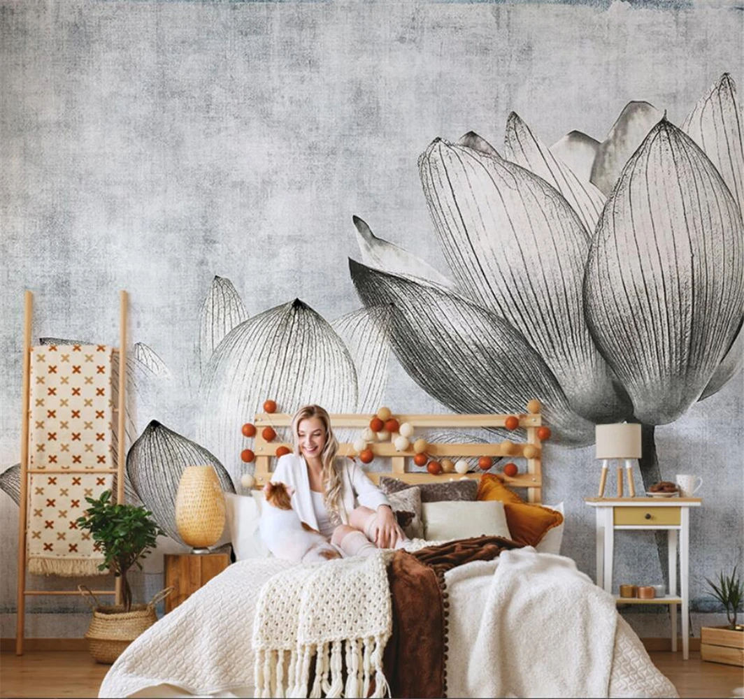 beibehang custom Abstract oil painting lotus wallpapers living room decoration TV background mural wallpaper for wall covering