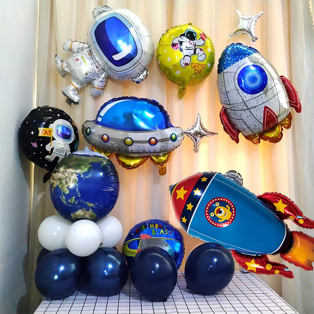 Outer Space Party Decorations Rocket Astronaut Foil Balloon Galaxy Theme Birthday Party Favor Kids Boy Gifts Toys Helium Balloon