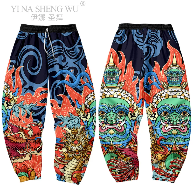 

Summer New Men's Pants Japanese Style Trousers Casual Kimono Pants Man Loose Ankle-Length Trousers Indian God Printed Trousers