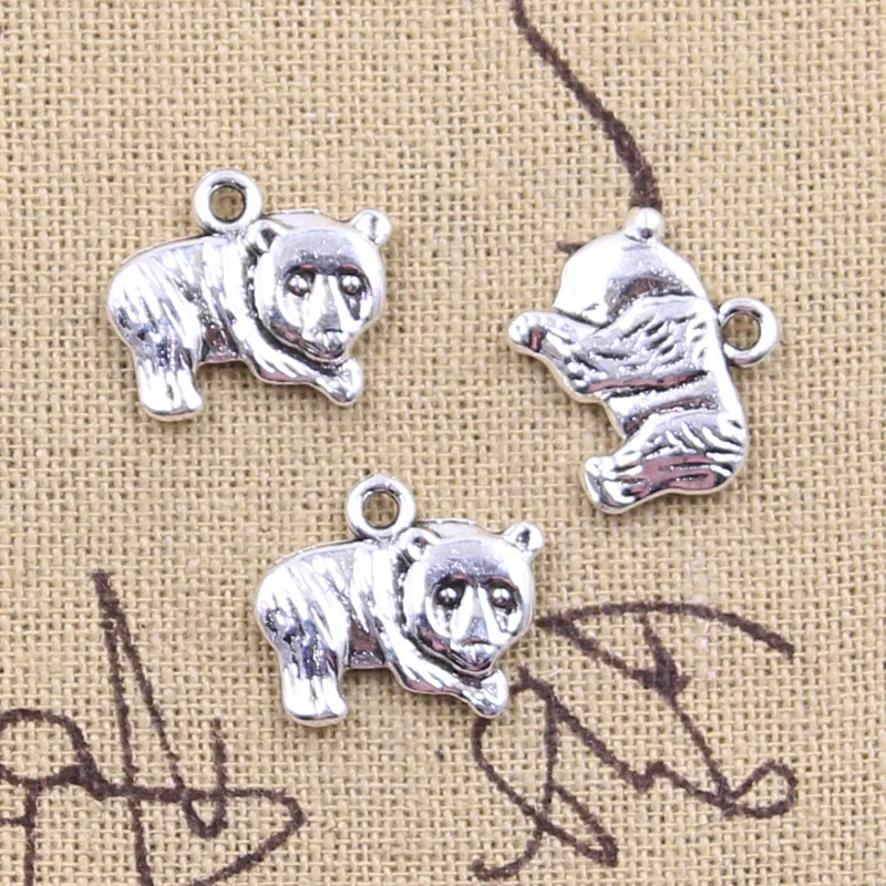 15pcs Charms China Panda Animal 14x17mm Antique Silver Color Pendants DIY Crafts Making Findings Handmade Tibetan Jewelry