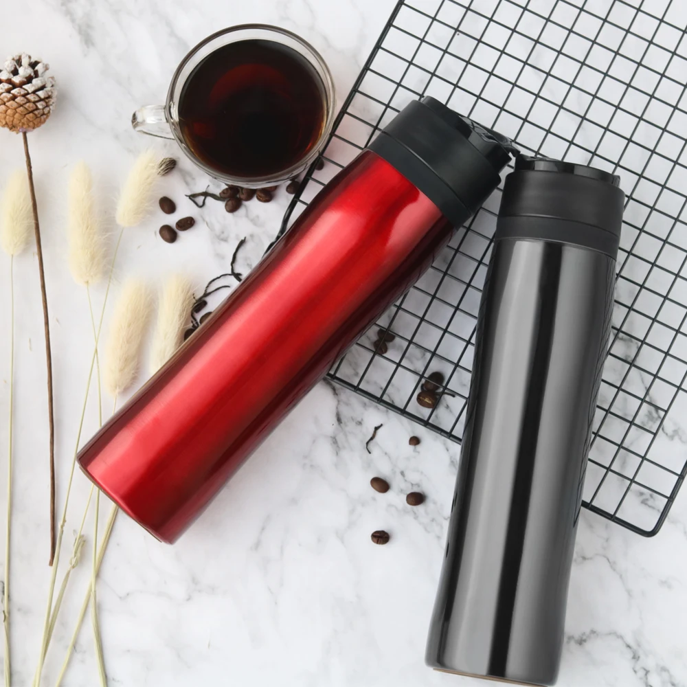 

icafilas 350 Portable French Press Pot Stainless Steel Double Thermal Insulation Cold Storage Travel Outdoor Bottle Coffee Maker