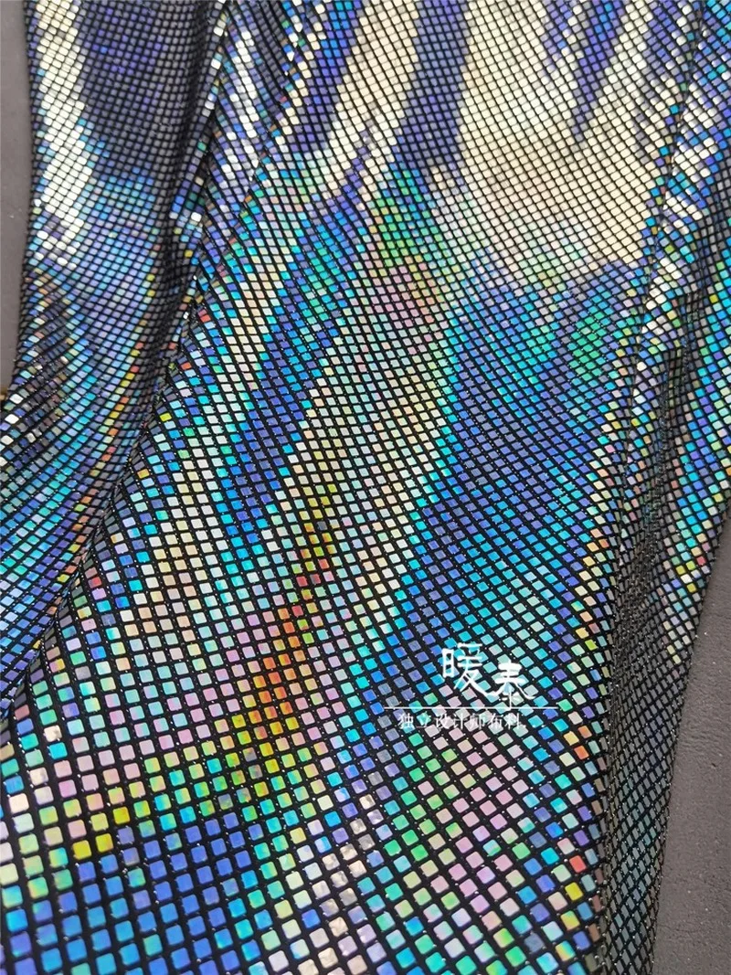 Iridescent Square Sequins Fabric Laser Rainbow DIY Patches Party Props Cosplay Decor Metallic Dress Clothes Designer Fabric